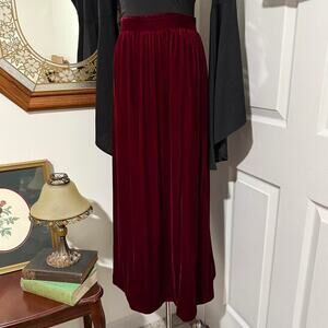 Vintage Dark Romantic Red Handmade Velvet Pleated Midi Skirt XS/XXS
